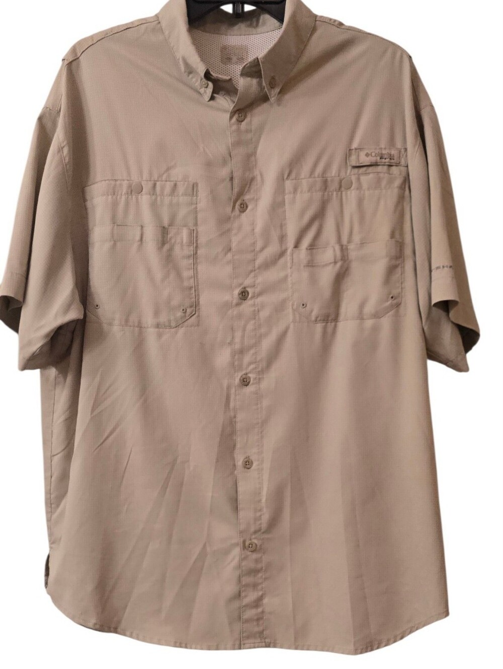 Columbia Men’s Short Sleeve Button-Down Shirt — Khaki/Tan Size L